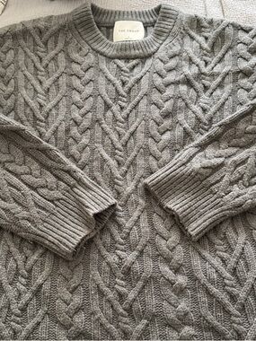 Babaton Men's Gray Cable-Knit Crewneck Sweater